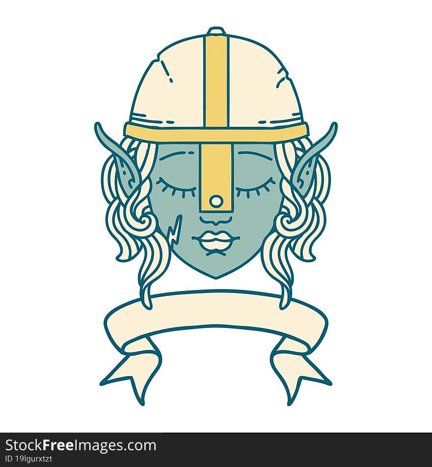 Elf Fighter Character Face With Banner Illustration