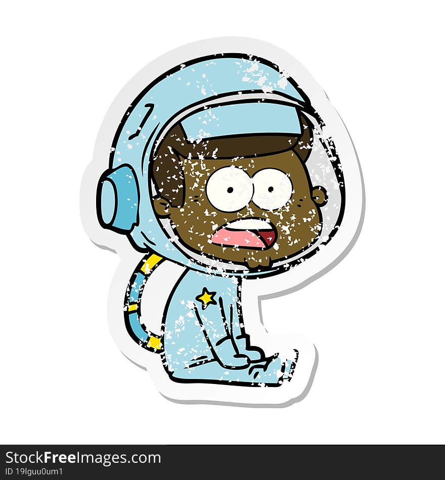 distressed sticker of a cartoon surprised astronaut