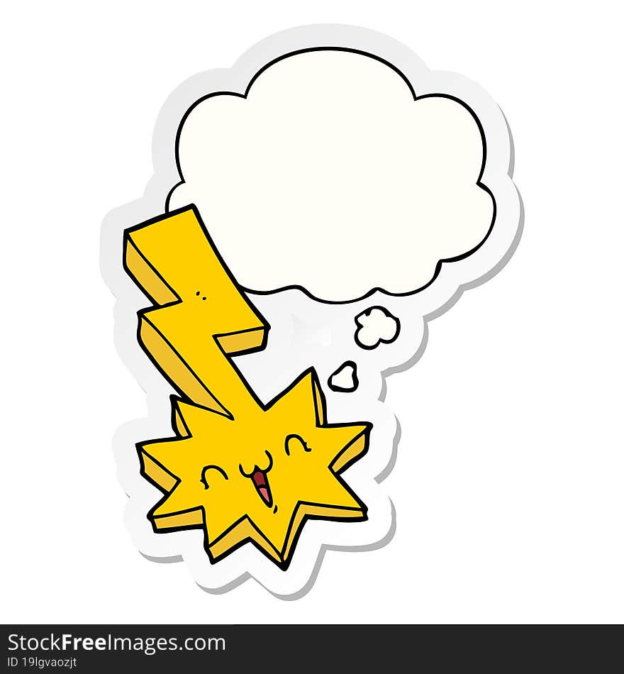 Cartoon Lightning Bolt And Thought Bubble As A Printed Sticker