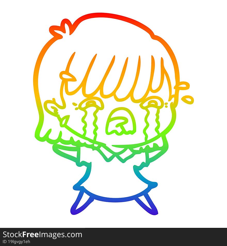 rainbow gradient line drawing of a cartoon girl crying