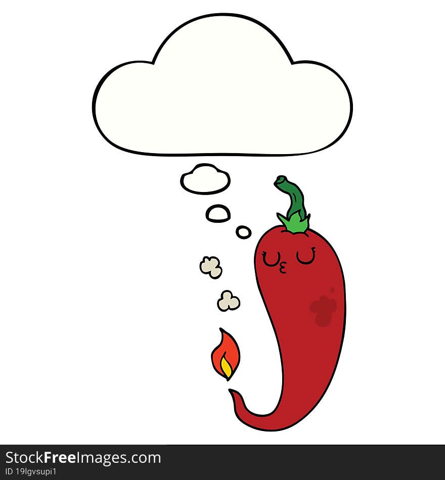 Cartoon Hot Chili Pepper And Thought Bubble