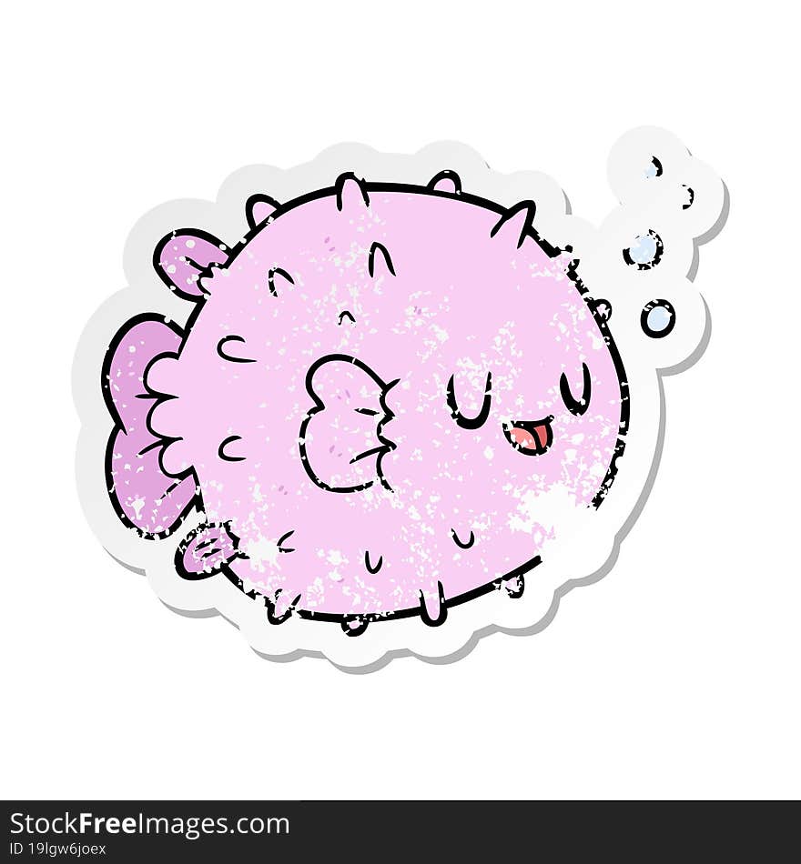 distressed sticker of a cartoon blowfish