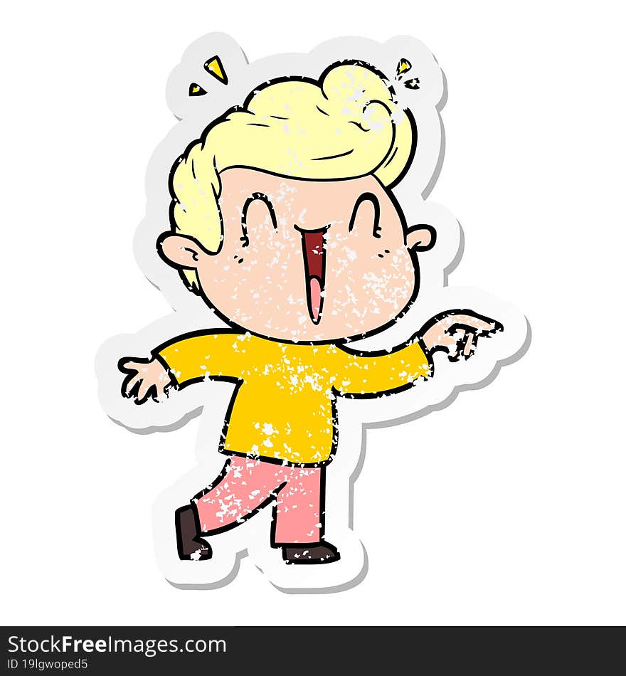 distressed sticker of a cartoon excited man