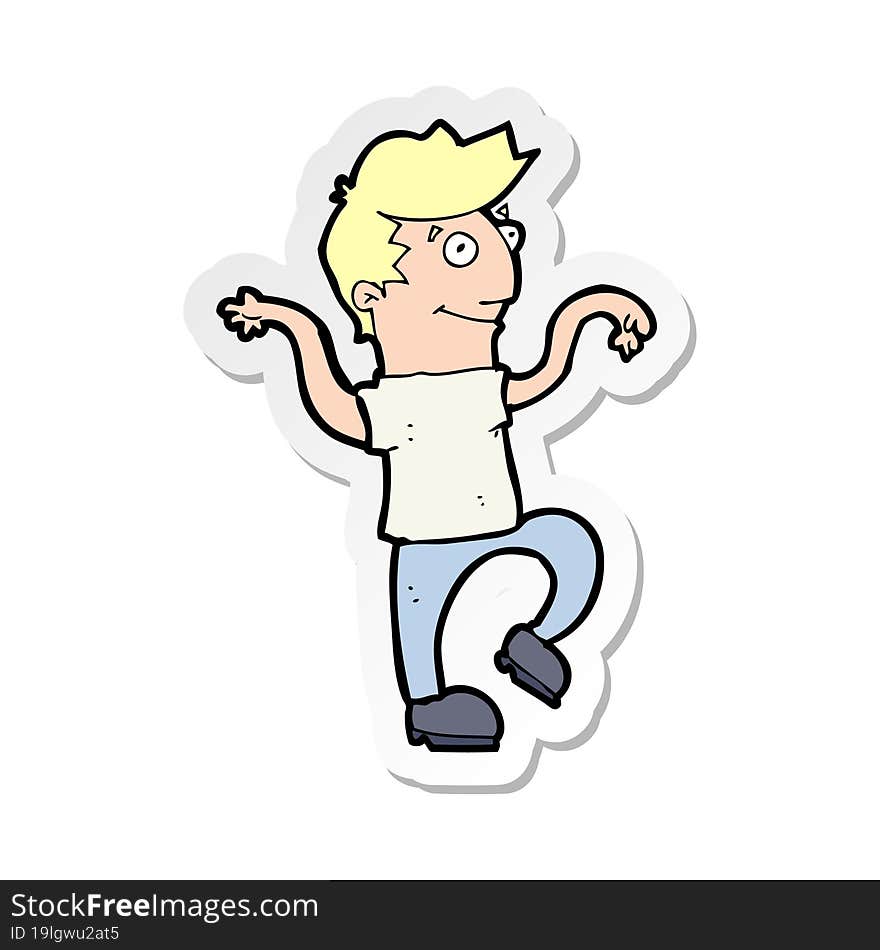 Sticker Of A Cartoon Happy Man Doing Funny Dance