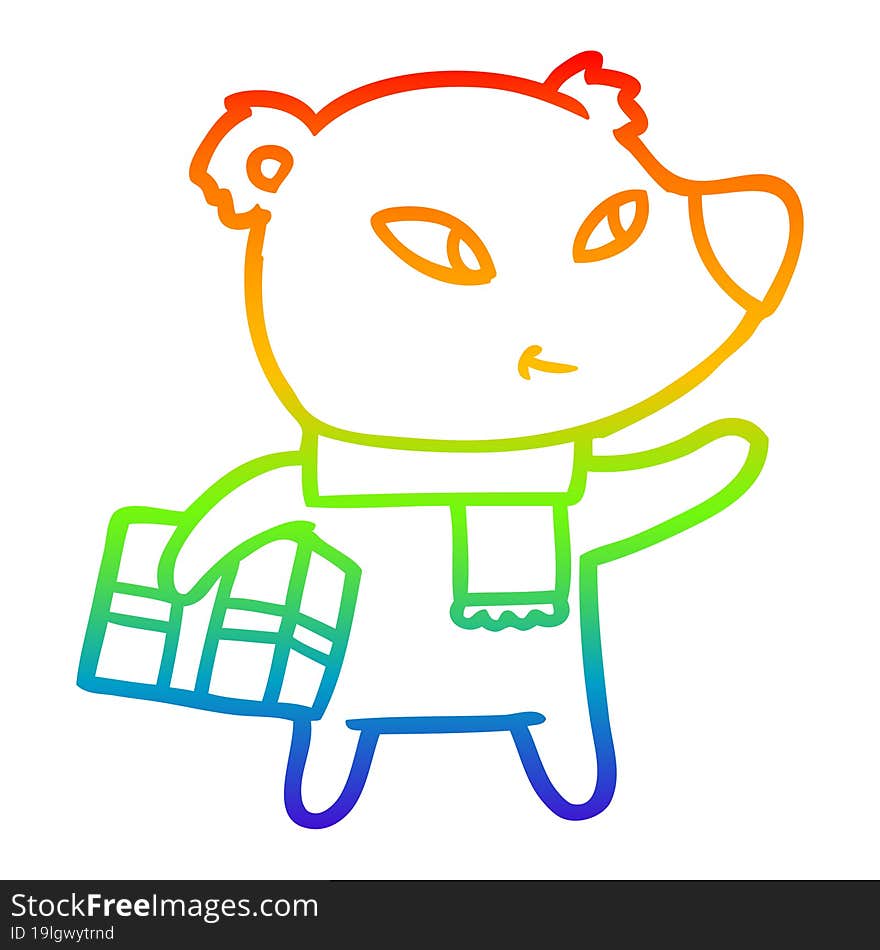 rainbow gradient line drawing cute cartoon christmas bear