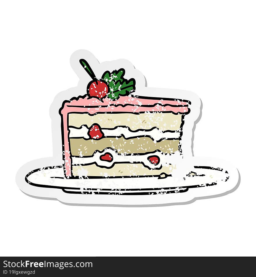 Distressed Sticker Of A Cartoon Dessert Cake