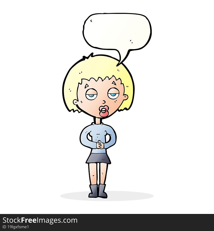 cartoon bored woman waiting with speech bubble