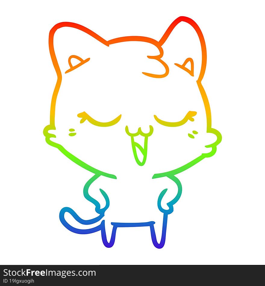 rainbow gradient line drawing happy cartoon cat