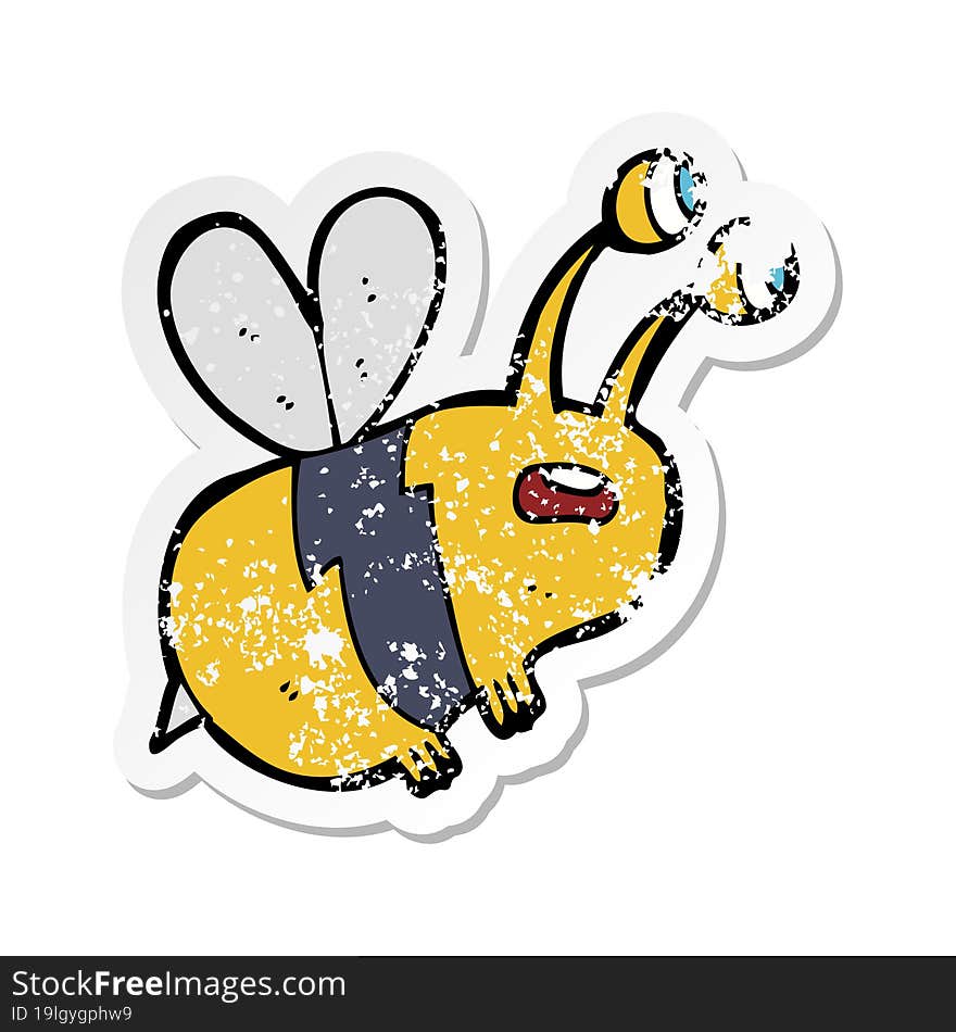 retro distressed sticker of a cartoon frightened bee