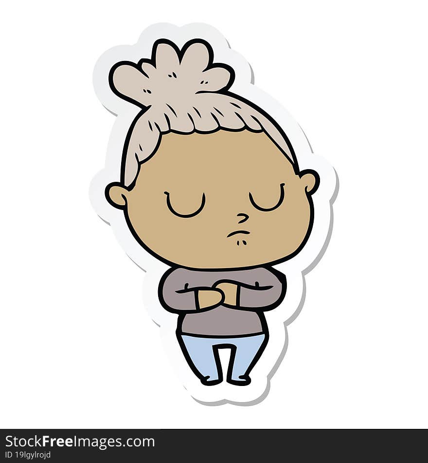 sticker of a cartoon calm woman