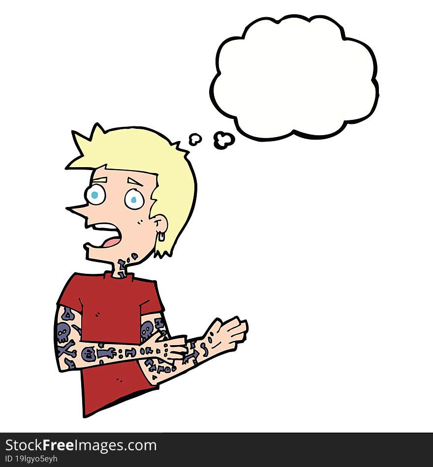 Cartoon Man With Tattoos With Thought Bubble