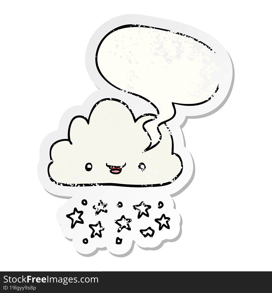 cartoon storm cloud and speech bubble distressed sticker