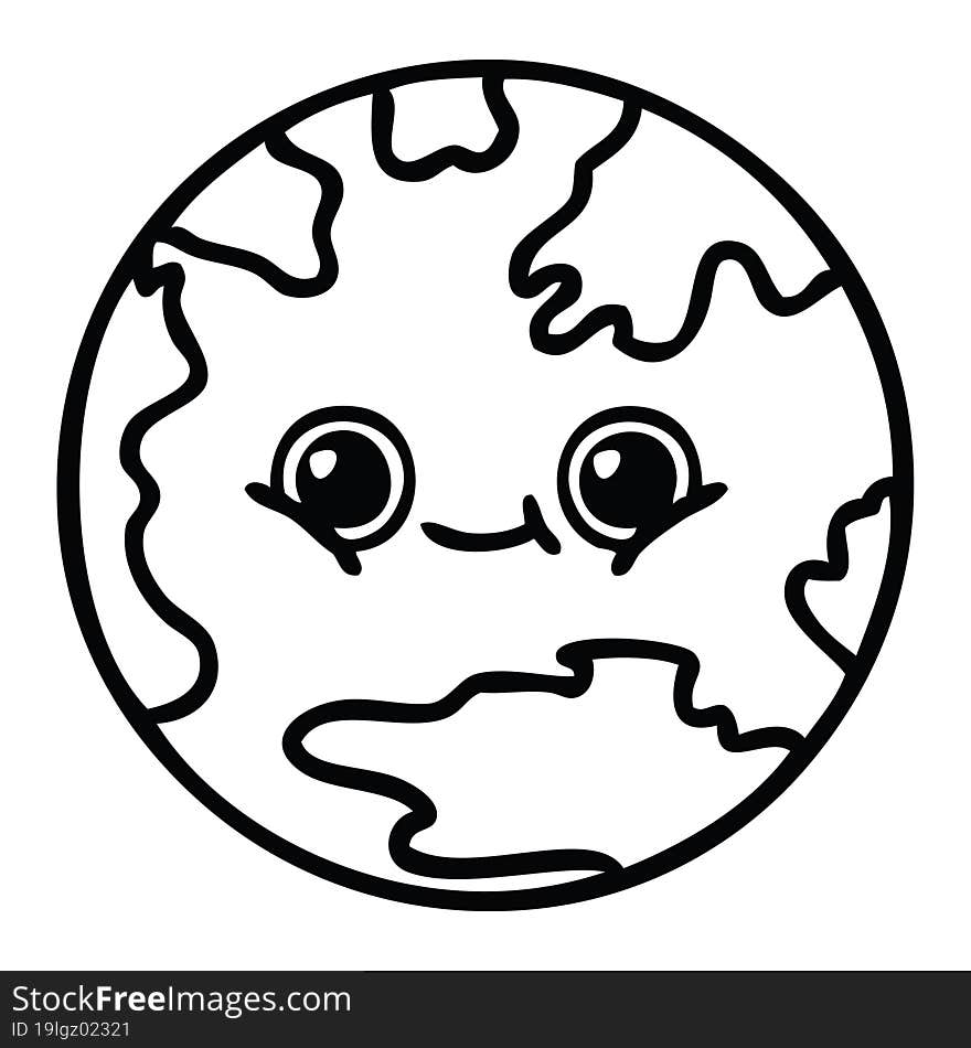 line drawing cartoon planet earth