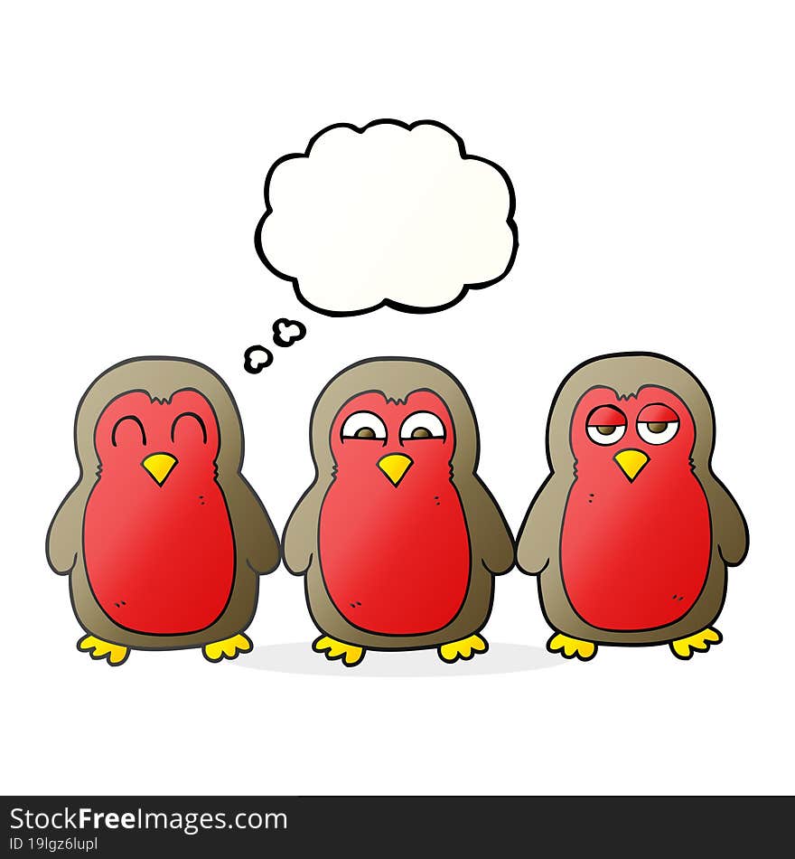 Thought Bubble Cartoon Christmas Robins Holding Hands