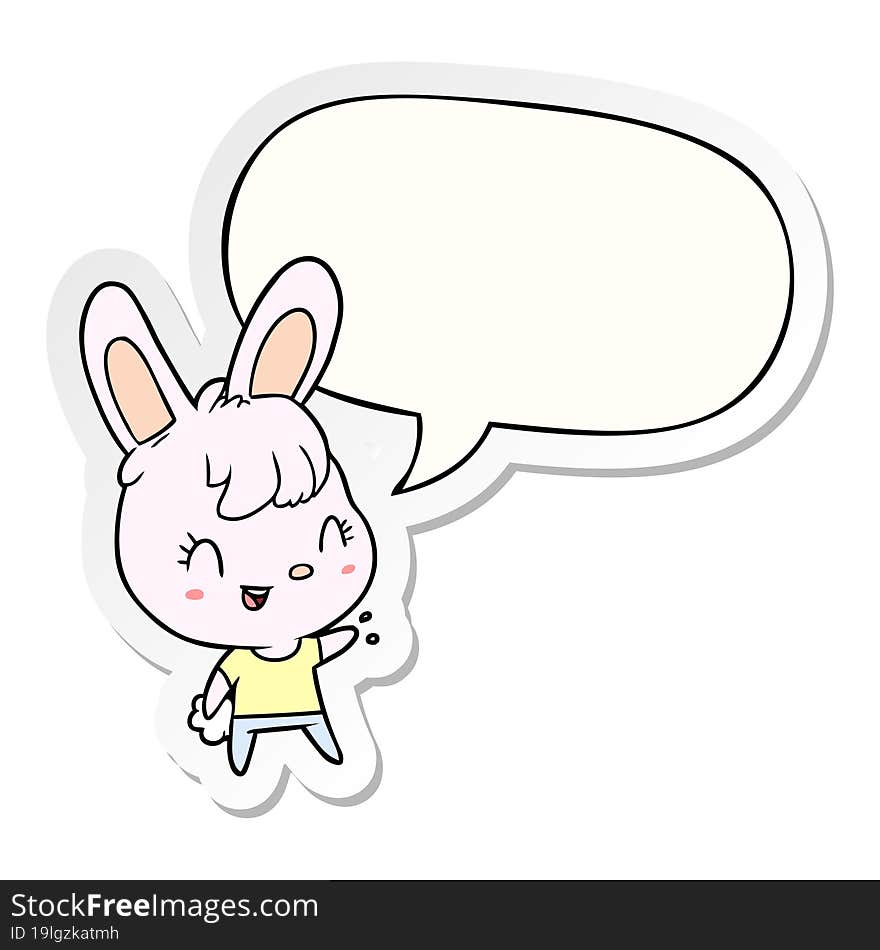 Cute Cartoon Rabbit And Speech Bubble Sticker