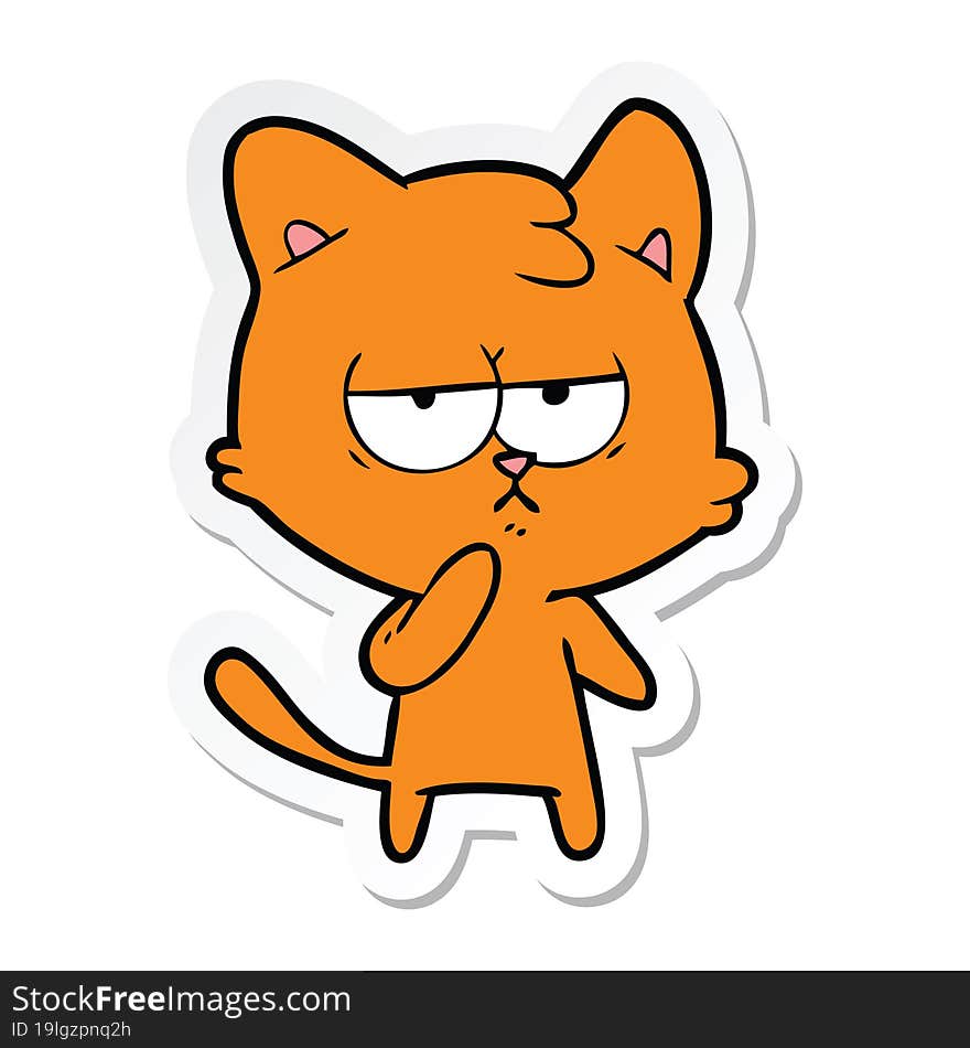 sticker of a bored cartoon cat