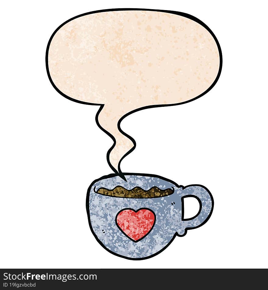 I love coffee cartoon cup with speech bubble in retro texture style