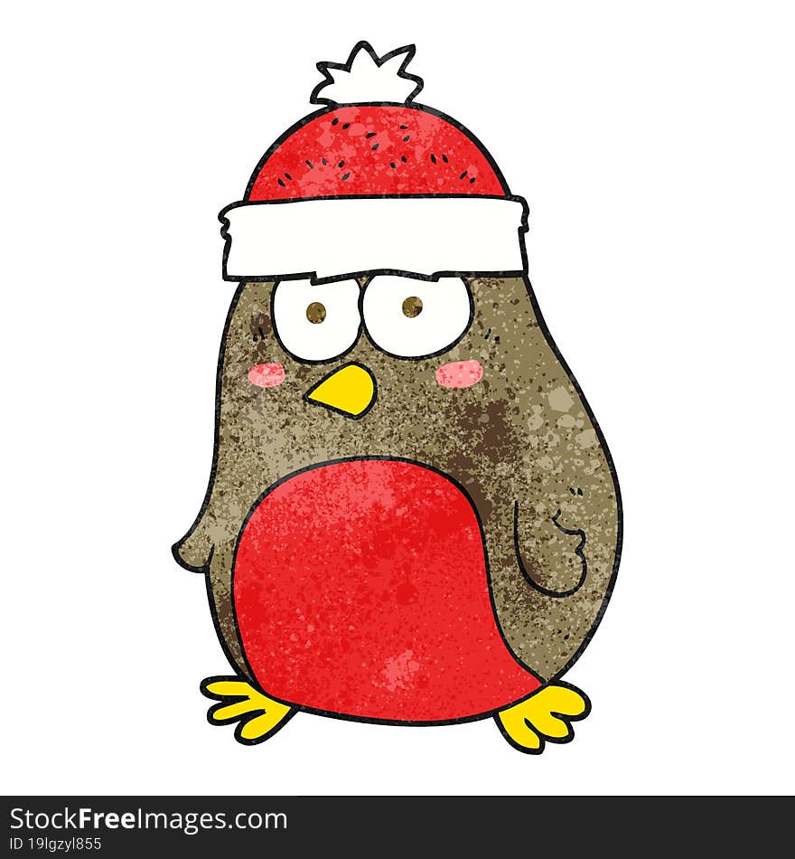 freehand textured cartoon christmas robin