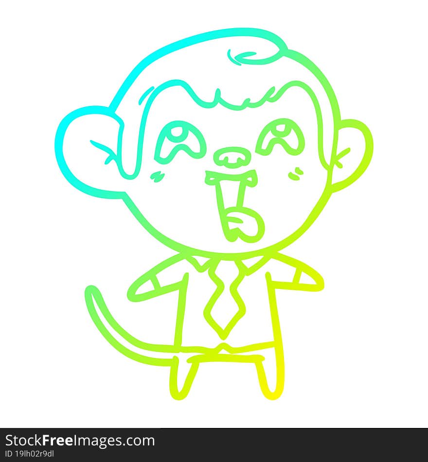 cold gradient line drawing crazy cartoon monkey in shirt and tie