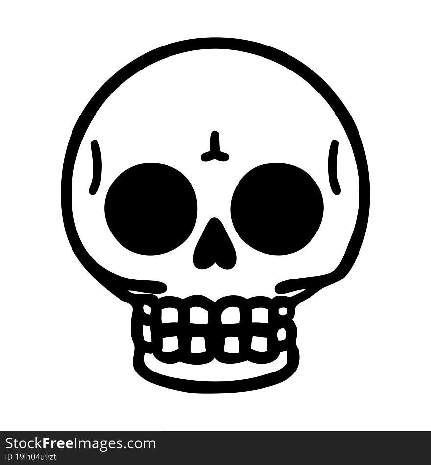 tattoo in black line style of a skull. tattoo in black line style of a skull