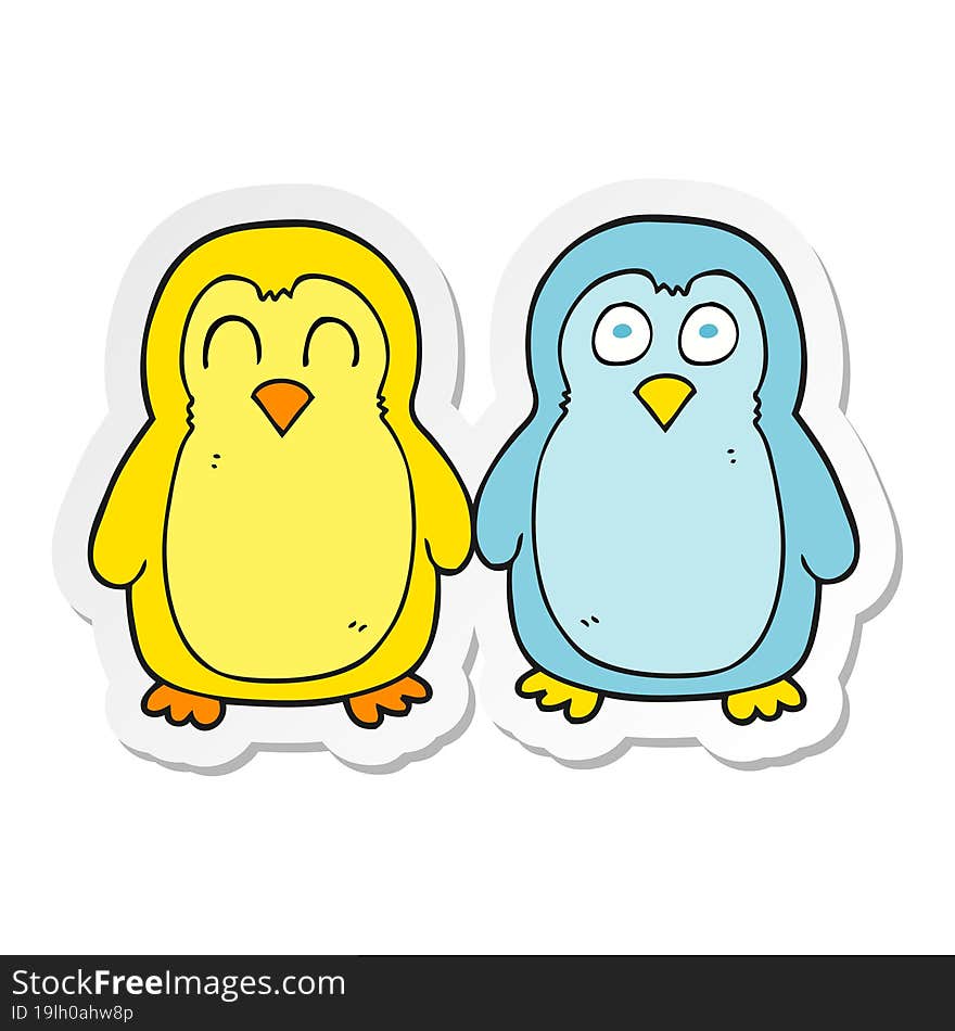 Sticker Of A Cartoon Birds Holding Hands