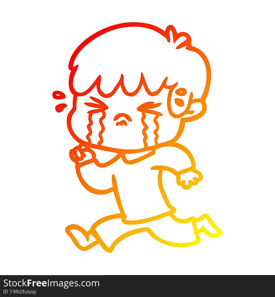 Warm Gradient Line Drawing Cartoon Boy Crying