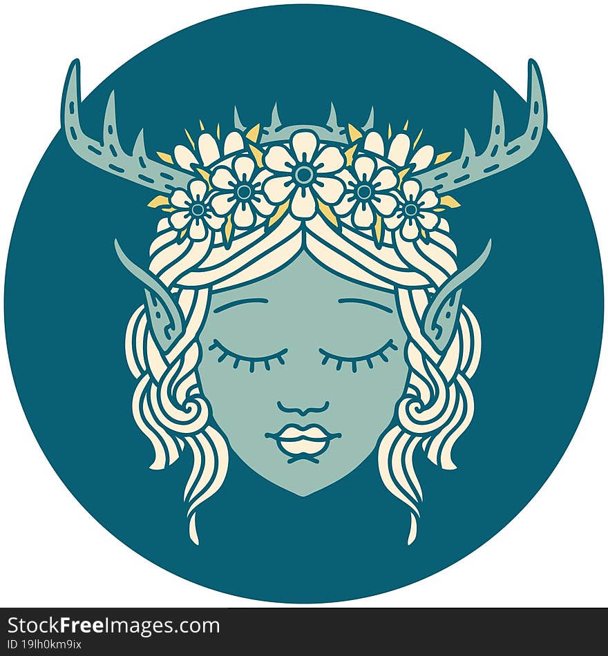 Retro Tattoo Style elf druid character face. Retro Tattoo Style elf druid character face