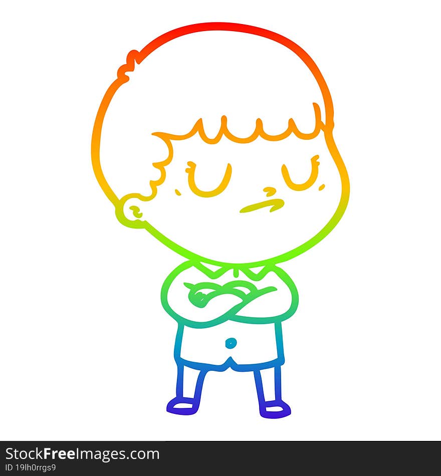 Rainbow Gradient Line Drawing Cartoon Grumpy Boy