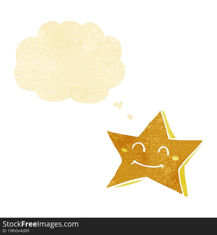 cartoon happy star character with thought bubble