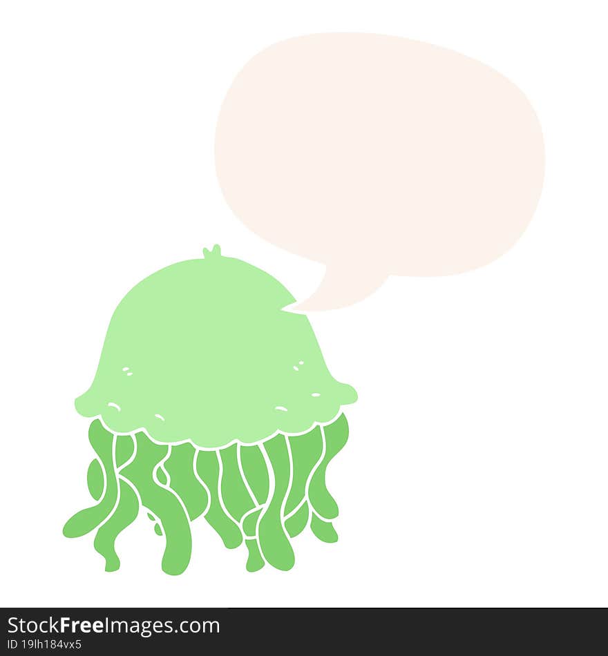 Cartoon Jellyfish And Speech Bubble In Retro Style