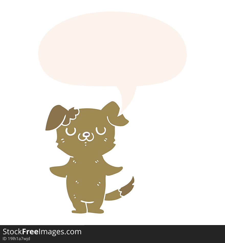 cartoon puppy and speech bubble in retro style