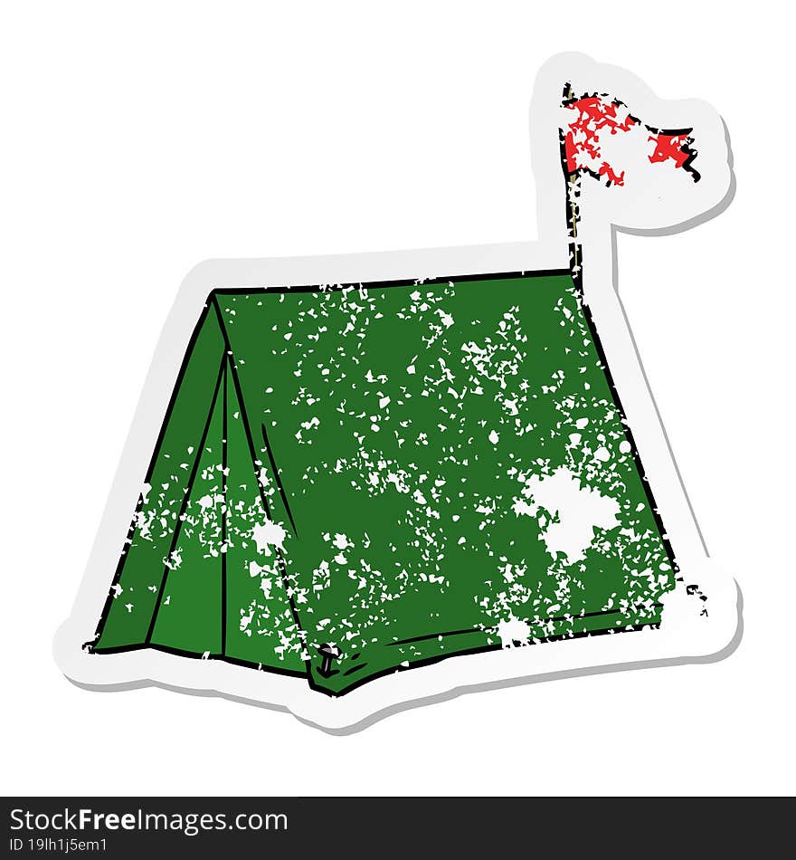 distressed sticker of a cartoon tent