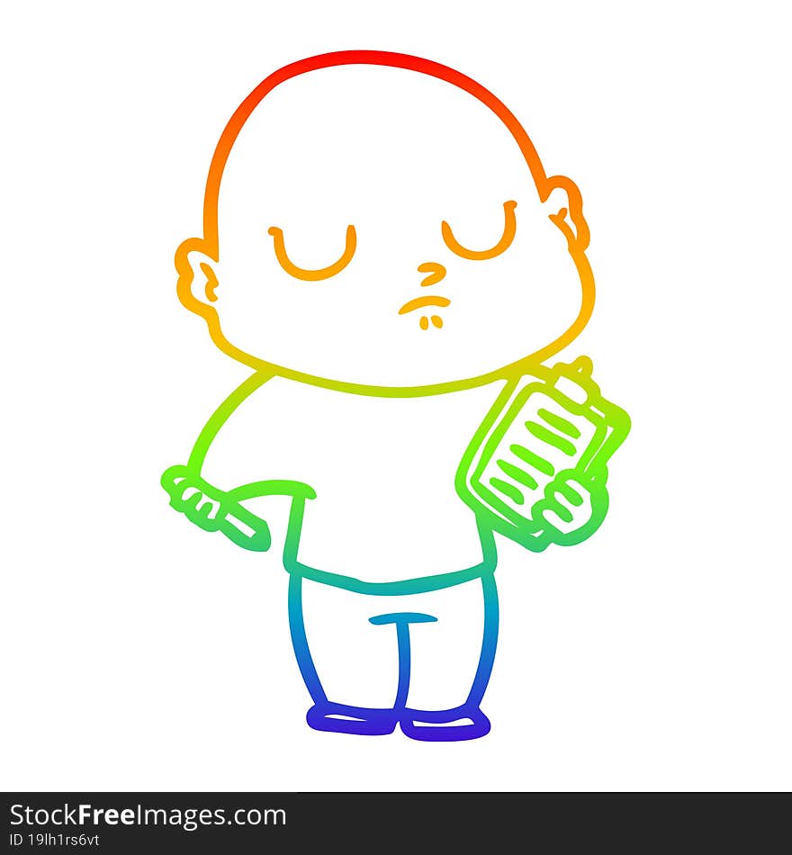 rainbow gradient line drawing of a cartoon bald man