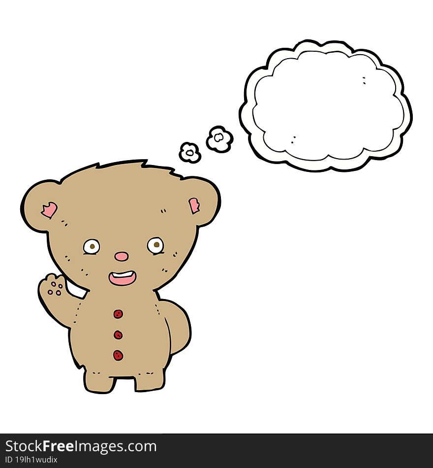 Cartoon Teddy Bear Waving With Thought Bubble