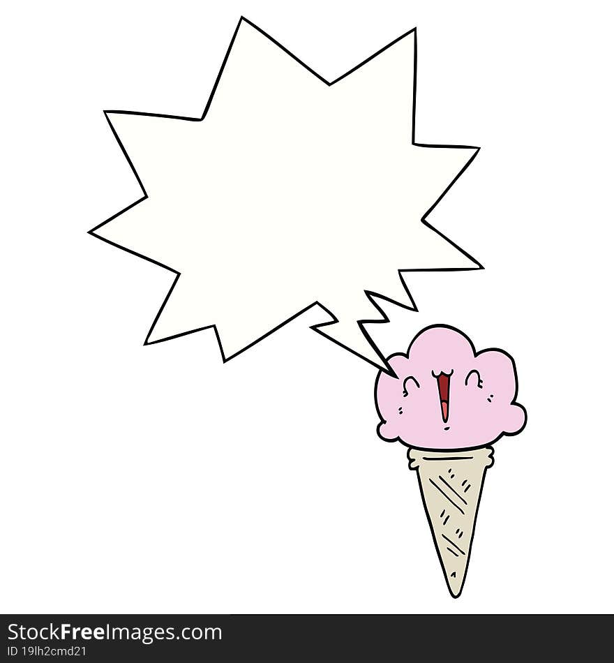 cartoon ice cream with face with speech bubble. cartoon ice cream with face with speech bubble