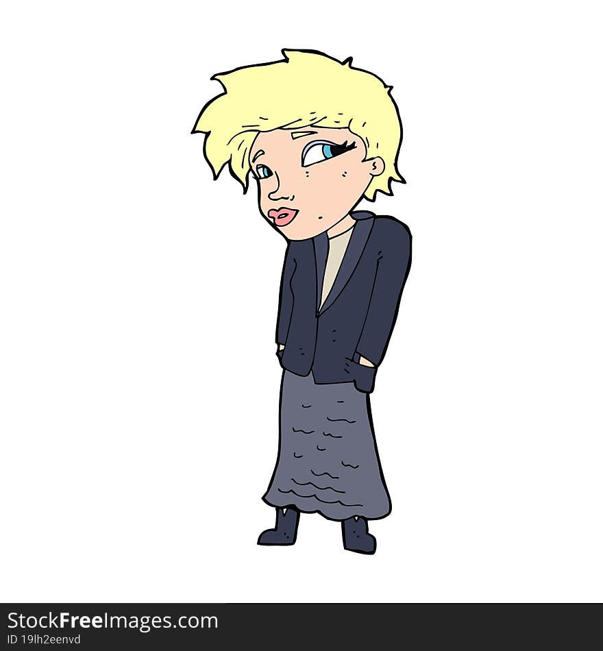 cartoon woman with hands in pockets