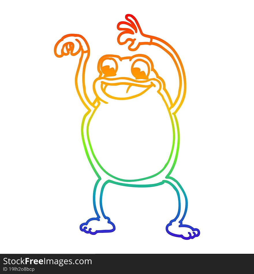 rainbow gradient line drawing of a cartoon frog