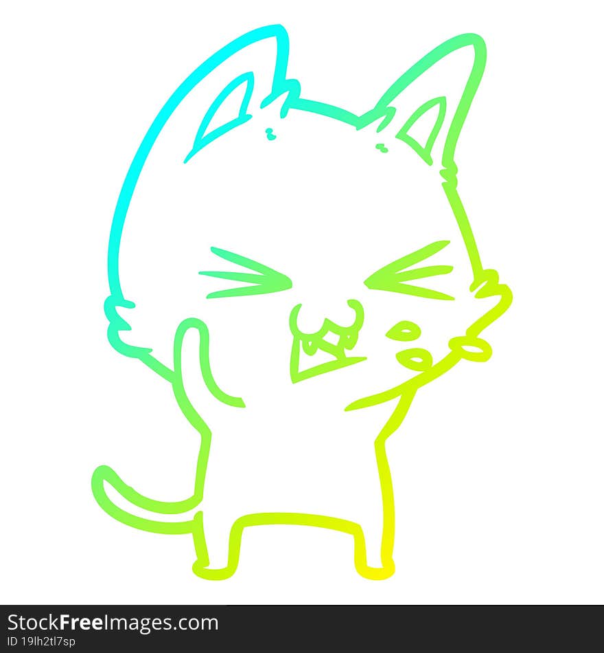 cold gradient line drawing cartoon cat hissing