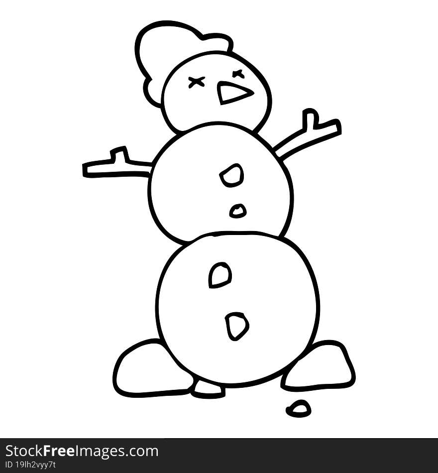 line drawing cartoon traditional snowman