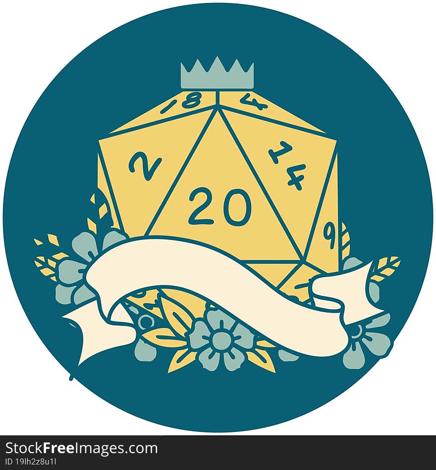 Natural Twenty D20 Dice Roll Illustration