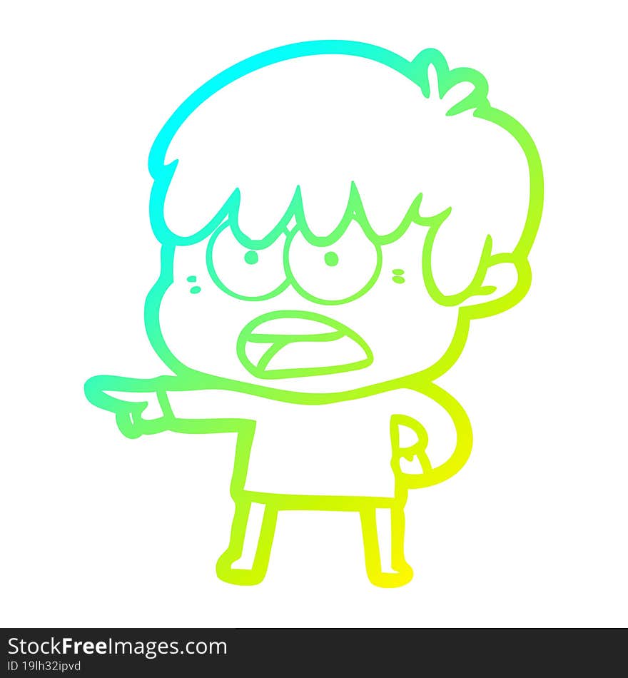 Cold Gradient Line Drawing Worried Cartoon Boy