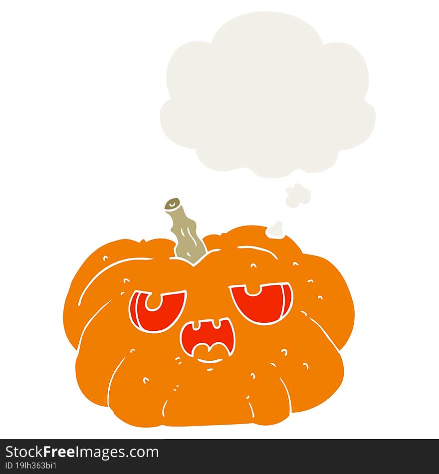 cartoon pumpkin and thought bubble in retro style