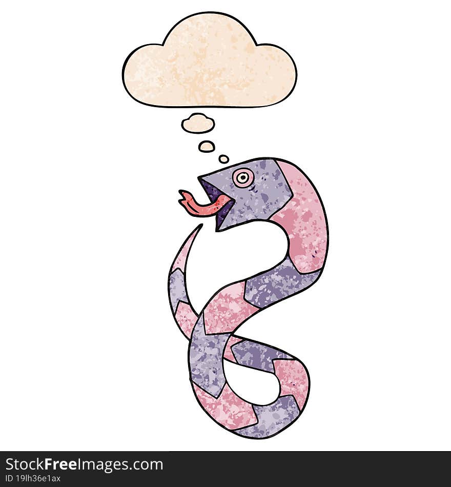 cartoon snake and thought bubble in grunge texture pattern style