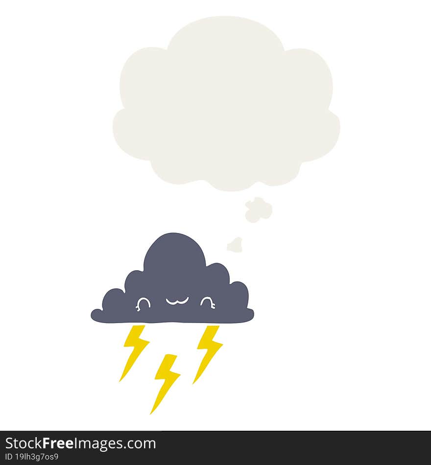 cartoon storm cloud and thought bubble in retro style