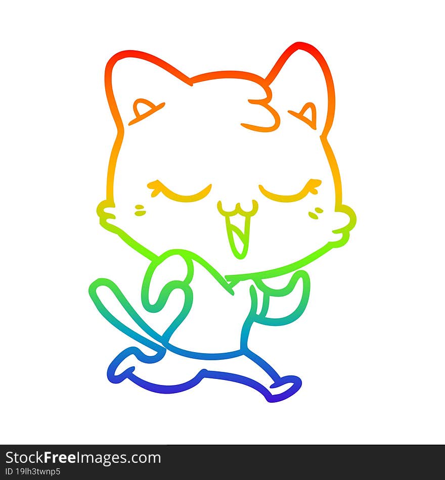 rainbow gradient line drawing of a happy cartoon cat