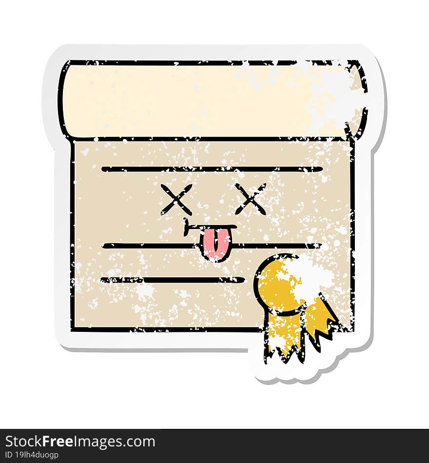 Distressed Sticker Of A Cute Cartoon Certificate