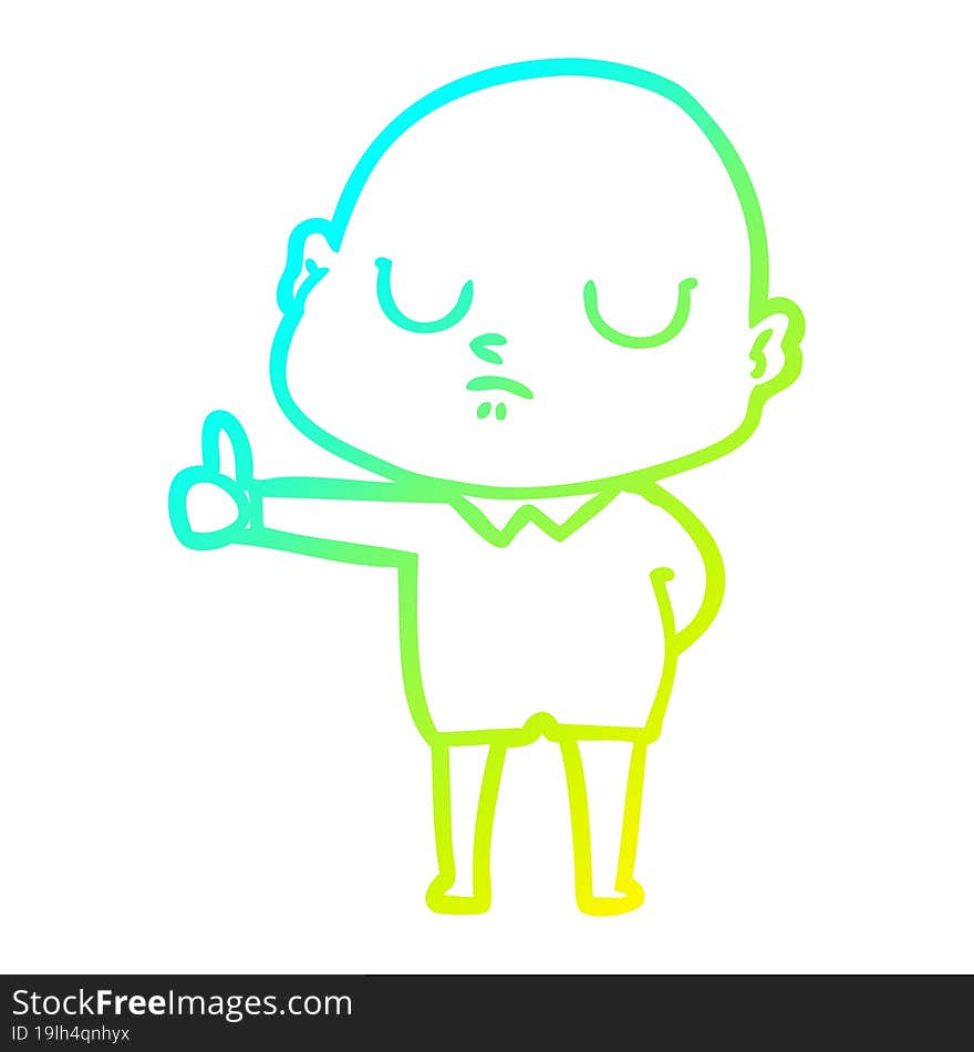 cold gradient line drawing of a cartoon bald man