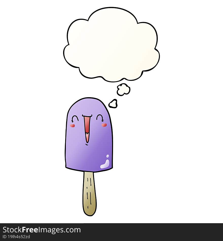 cartoon happy ice lolly and thought bubble in smooth gradient style