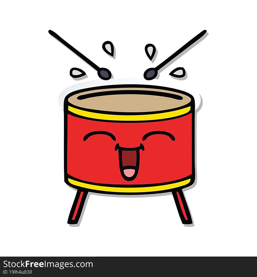 Sticker Of A Cute Cartoon Happy Drum