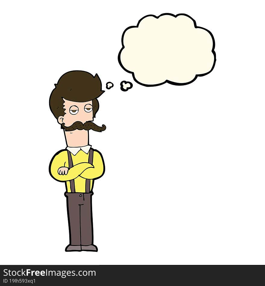 Cartoon Man With Mustache With Thought Bubble